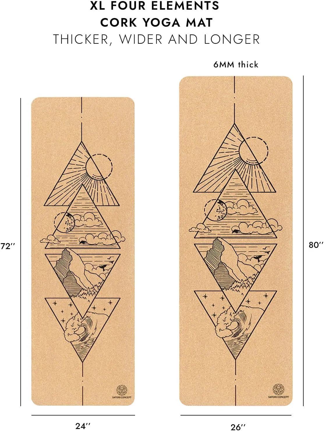 Cork Yoga Mat with Natural Rubber Base, Extra Size, Thickness and Support, Excellent Cushion & Grip, Non-Slip, Non-Toxic, Sweat-Resistant, Sustainable, Eco-friendly Excercise Mat