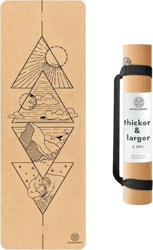 Cork Yoga Mat with Natural Rubber Base, Extra Size, Thickness and Support, Excellent Cushion & Grip, Non-Slip, Non-Toxic, Sweat-Resistant, Sustainable, Eco-friendly Excercise Mat