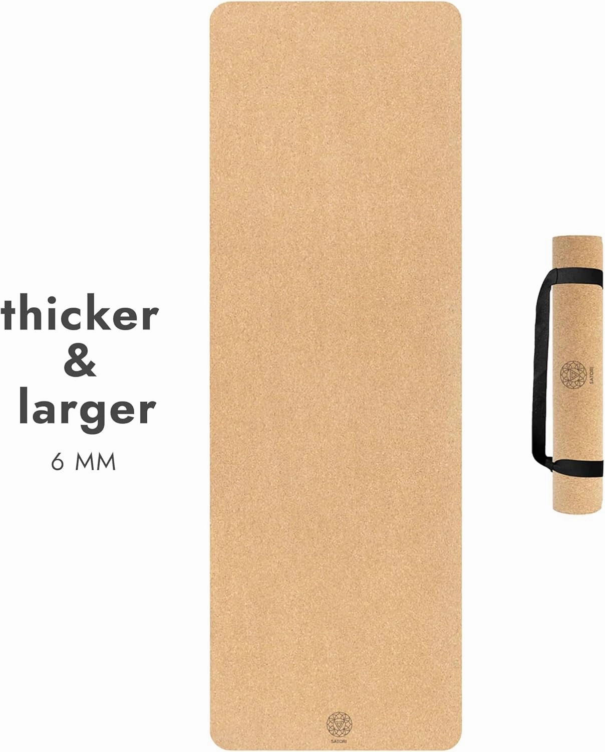 Cork Yoga Mat with Natural Rubber Base, Extra Size, Thickness and Support, Excellent Cushion & Grip, Non-Slip, Non-Toxic, Sweat-Resistant, Sustainable, Eco-friendly Excercise Mat