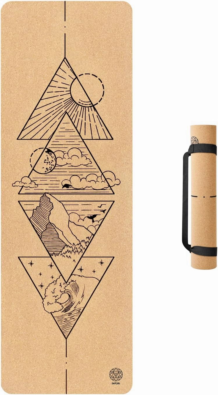 Cork Yoga Mat with Natural Rubber Base, Extra Size, Thickness and Support, Excellent Cushion & Grip, Non-Slip, Non-Toxic, Sweat-Resistant, Sustainable, Eco-friendly Excercise Mat