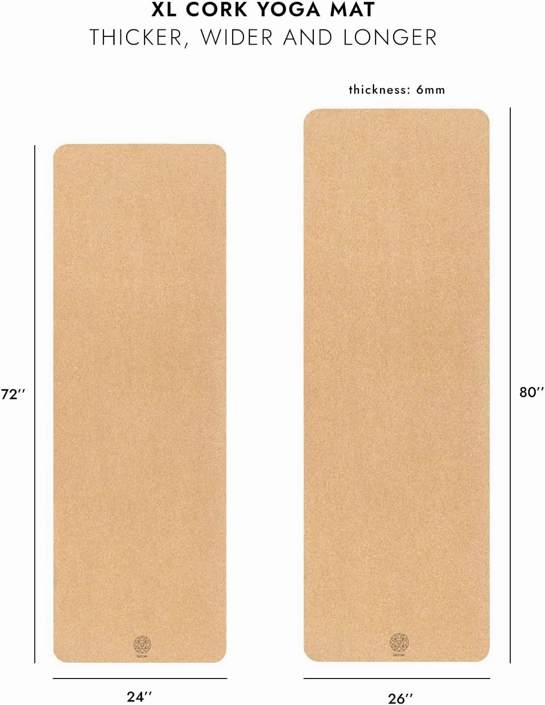 Cork Yoga Mat with Natural Rubber Base, Extra Size, Thickness and Support, Excellent Cushion & Grip, Non-Slip, Non-Toxic, Sweat-Resistant, Sustainable, Eco-friendly Excercise Mat
