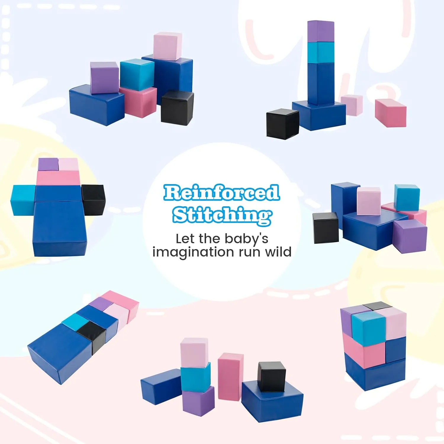Costzon Foam Blocks, 7 PCS Colorful Building Toys Stacking Block Playset for Kids Safe Active Playing, Includes Foam Cubes & Rectangles, Soft Play Equipment for Baby Toddlers Preschoolers