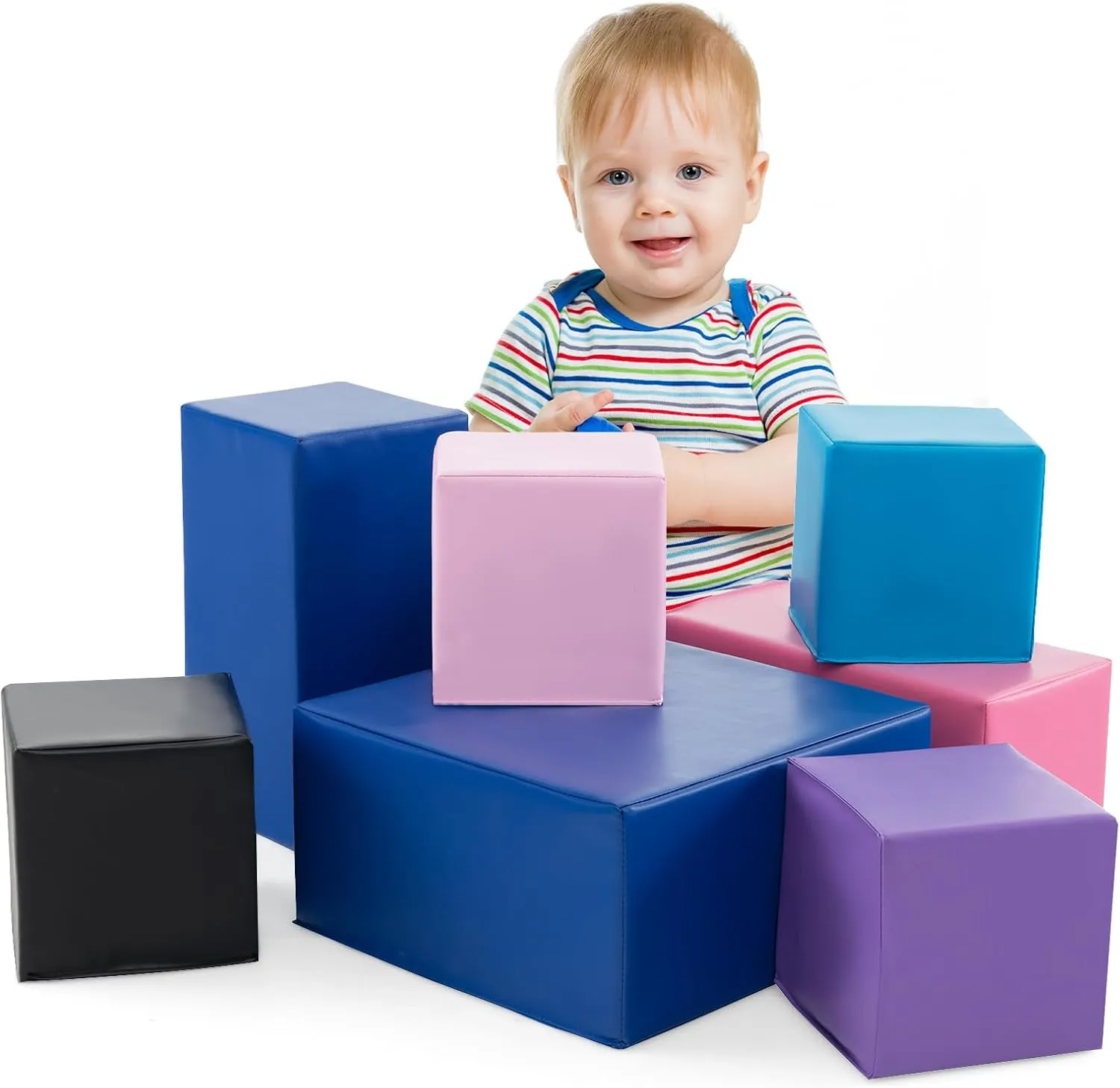 Costzon Foam Blocks, 7 PCS Colorful Building Toys Stacking Block Playset for Kids Safe Active Playing, Includes Foam Cubes & Rectangles, Soft Play Equipment for Baby Toddlers Preschoolers