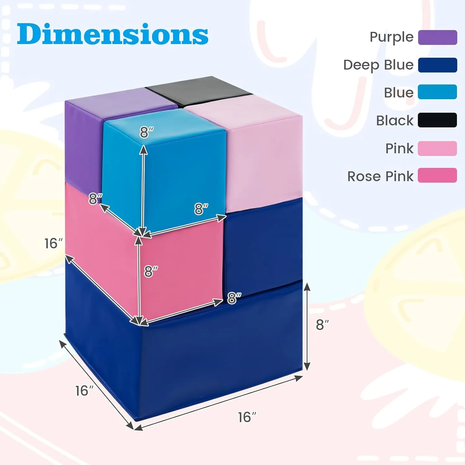 Costzon Foam Blocks, 7 PCS Colorful Building Toys Stacking Block Playset for Kids Safe Active Playing, Includes Foam Cubes & Rectangles, Soft Play Equipment for Baby Toddlers Preschoolers