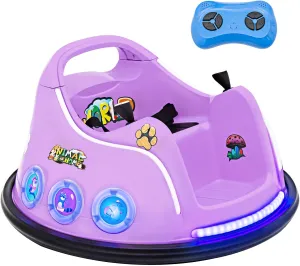 Costzon Kids Electric Bumper Car, 12V with Remote Control, 360 Spin, Flashing Lights, Built-in Music & Wireless Connection, Toddler Ride-On for Boys & Girls 3-8 (Purple)