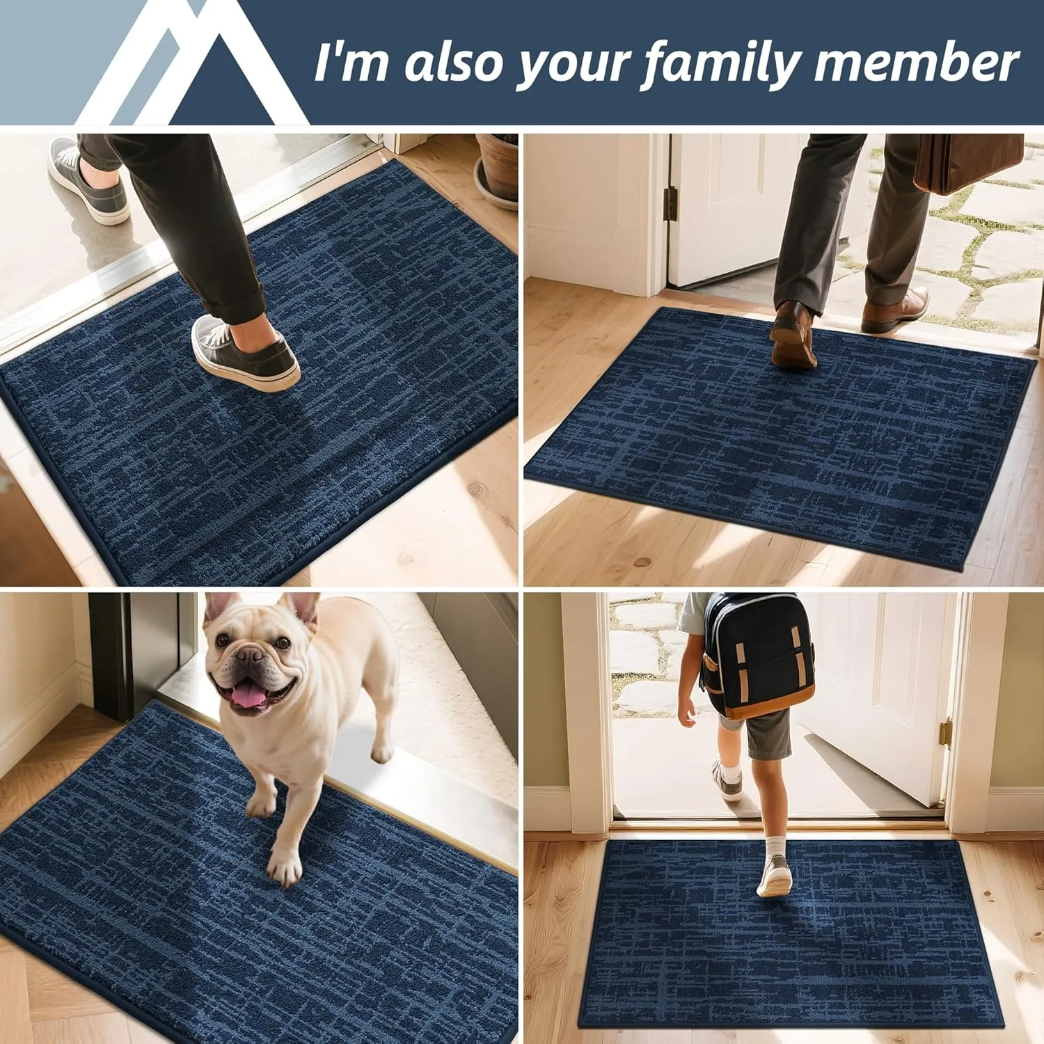 COSY HOMEER-Door-Mat 24"x36" Non-Slip Entryway Mats Washable Absorbent Welcome Mat Low Pile Dirt Trapper Dog Door Mats for Muddy Paws Front Back Door Entrance Doormats and Wet Shoes,Navy Blue