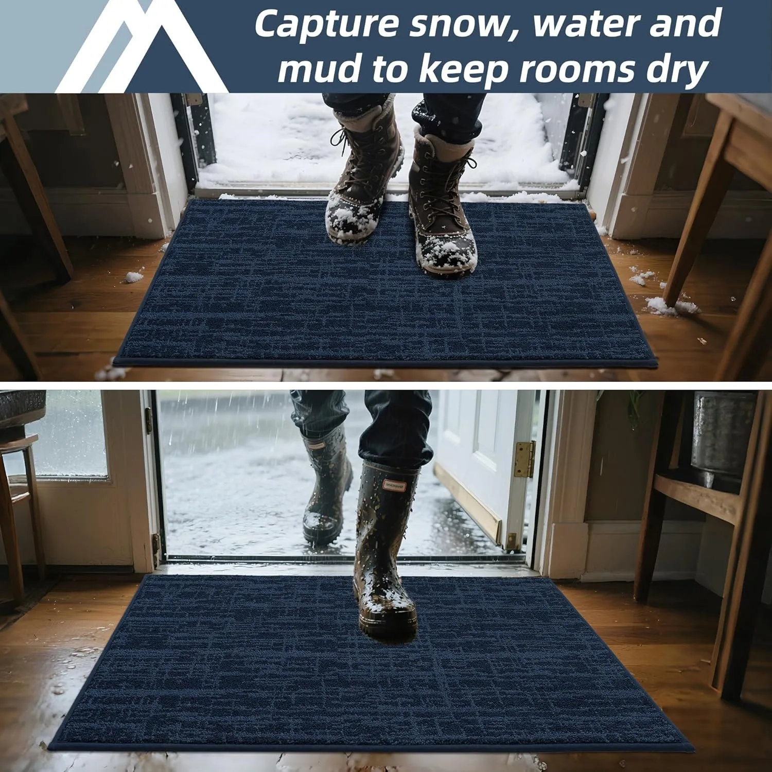 COSY HOMEER-Door-Mat 24"x36" Non-Slip Entryway Mats Washable Absorbent Welcome Mat Low Pile Dirt Trapper Dog Door Mats for Muddy Paws Front Back Door Entrance Doormats and Wet Shoes,Navy Blue