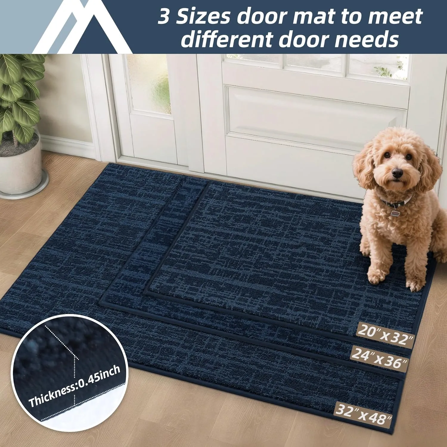 COSY HOMEER-Door-Mat 24"x36" Non-Slip Entryway Mats Washable Absorbent Welcome Mat Low Pile Dirt Trapper Dog Door Mats for Muddy Paws Front Back Door Entrance Doormats and Wet Shoes,Navy Blue