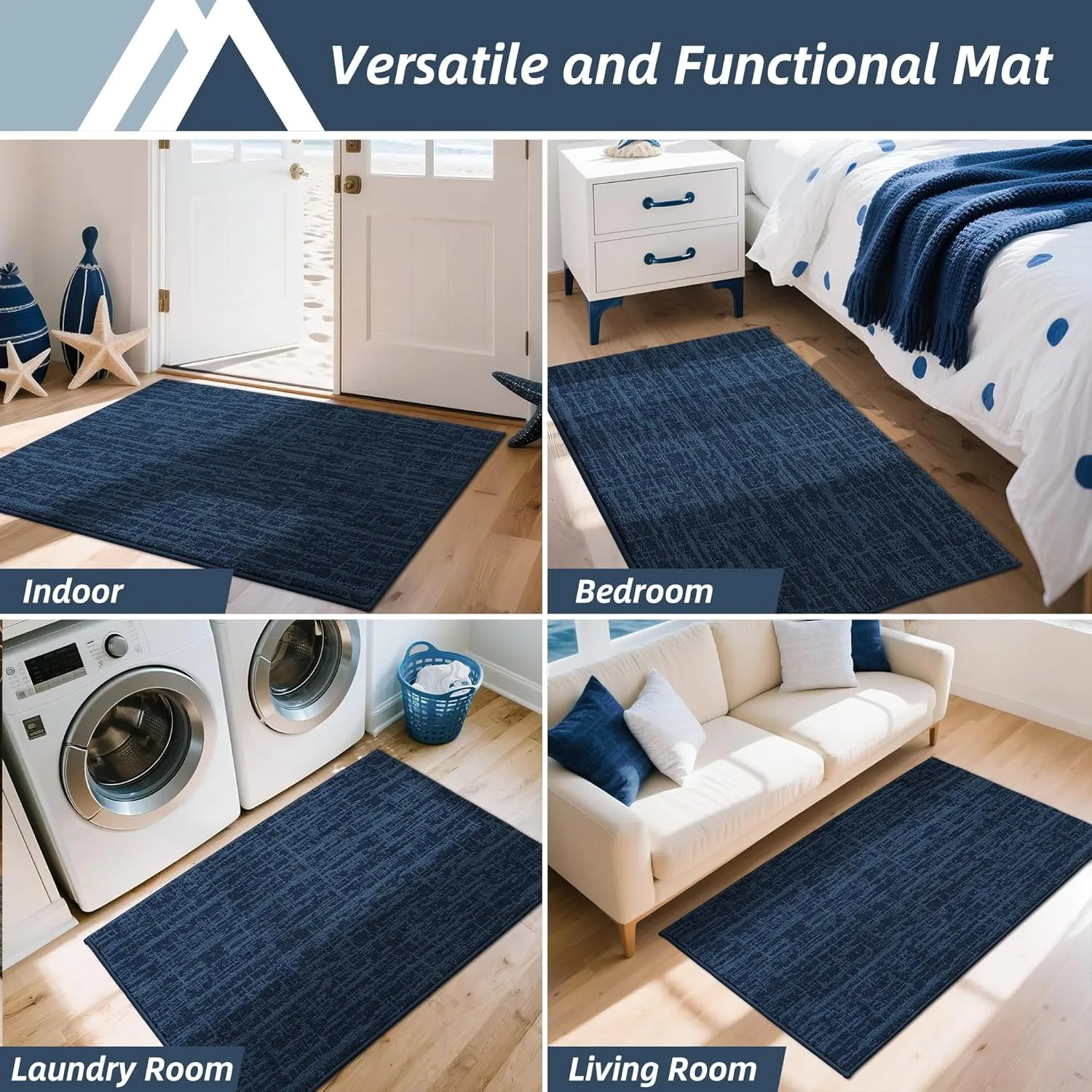 COSY HOMEER-Door-Mat 24"x36" Non-Slip Entryway Mats Washable Absorbent Welcome Mat Low Pile Dirt Trapper Dog Door Mats for Muddy Paws Front Back Door Entrance Doormats and Wet Shoes,Navy Blue