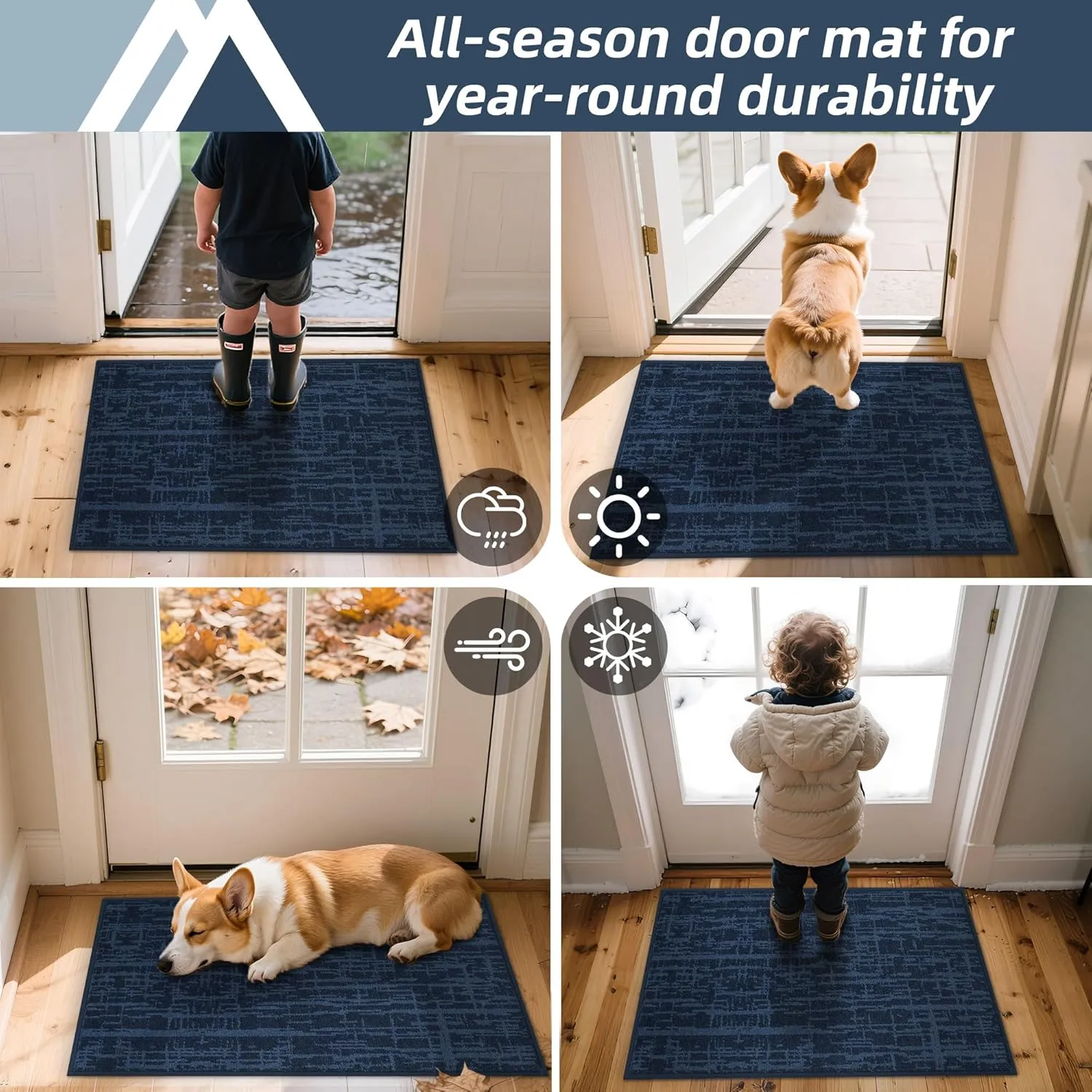 COSY HOMEER-Door-Mat 24"x36" Non-Slip Entryway Mats Washable Absorbent Welcome Mat Low Pile Dirt Trapper Dog Door Mats for Muddy Paws Front Back Door Entrance Doormats and Wet Shoes,Navy Blue