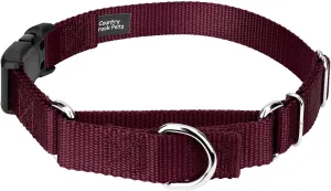 Country Brook Petz Heavy Duty Nylon Adjustable Martingale Dog Collar with Deluxe Buckle for Small Medium Large Breeds - 30  Vibrant Color Options (3/4 Inch, Small, Burgundy)
