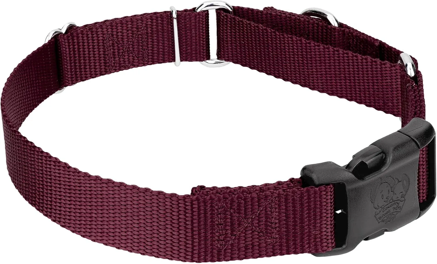 Country Brook Petz Heavy Duty Nylon Adjustable Martingale Dog Collar with Deluxe Buckle for Small Medium Large Breeds - 30  Vibrant Color Options (3/4 Inch, Small, Burgundy)