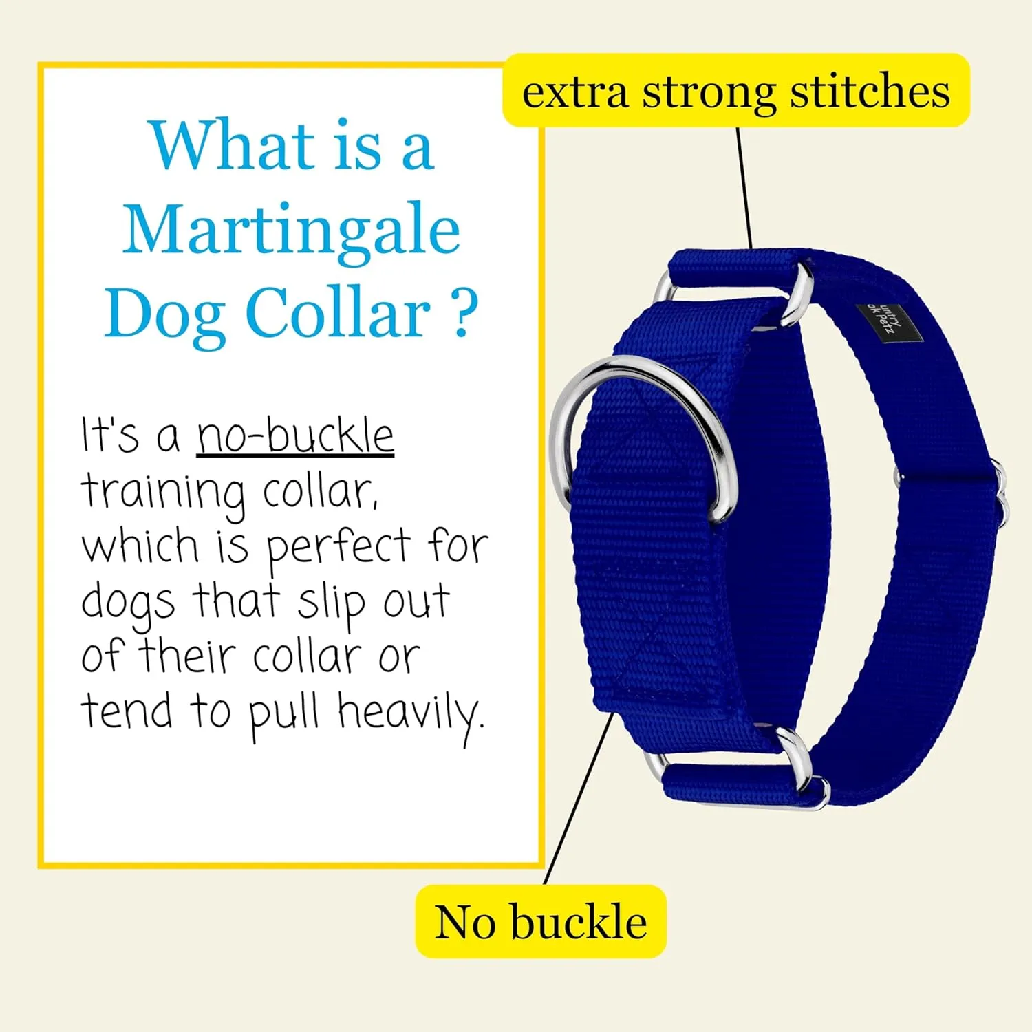 Country Brook Petz - HossFit Jr Wide Martingale Dog Collar - Training Collar with No Buckle - Service Dog Collar for All Pups - Vibrant, Colorful Collection (Royal Blue, Medium)