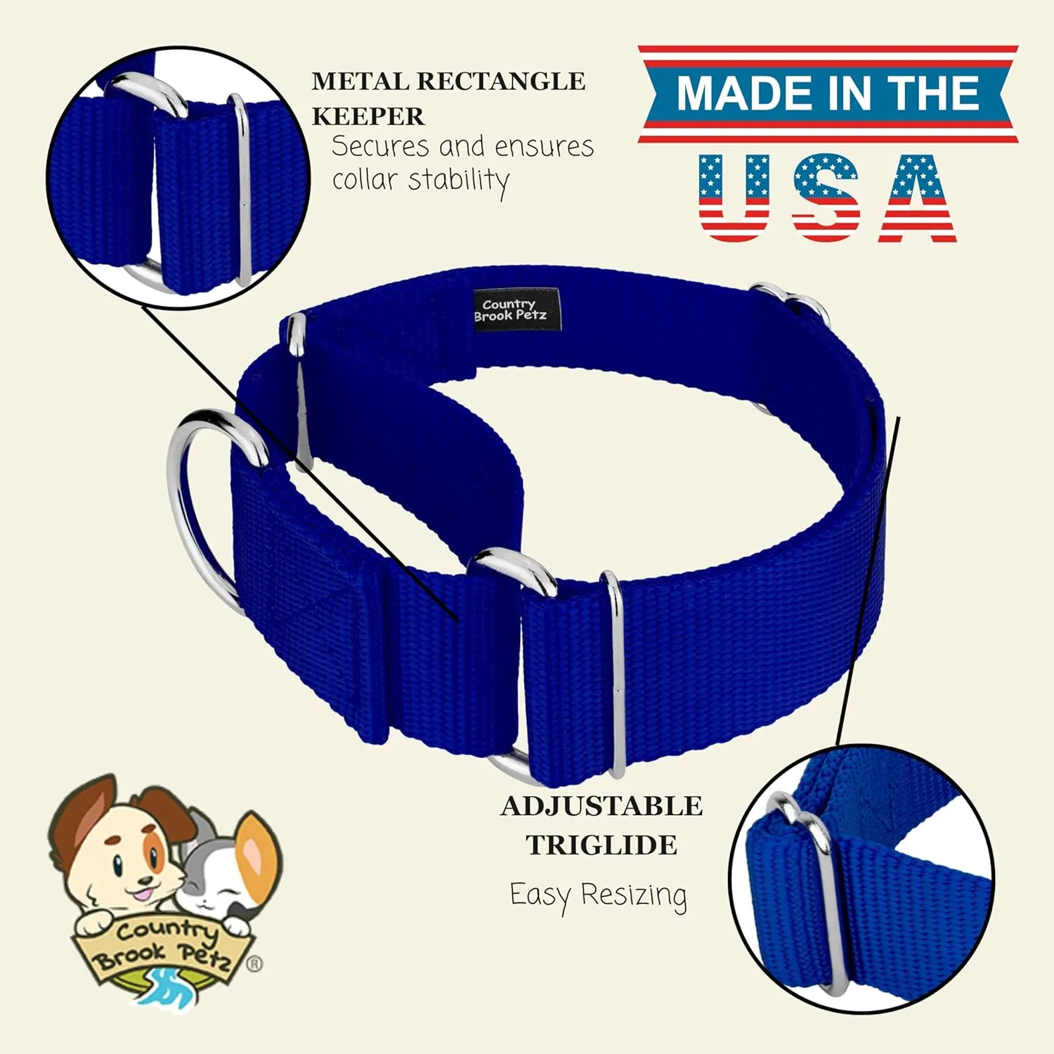 Country Brook Petz - HossFit Jr Wide Martingale Dog Collar - Training Collar with No Buckle - Service Dog Collar for All Pups - Vibrant, Colorful Collection (Royal Blue, Medium)