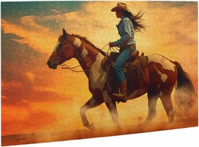 cowboy riding through grasslands 500 pieces of adult wooden puzzle,beautiful western art jigsaw puzzles,exploratory hobbies and challenges,ideal for party game nights