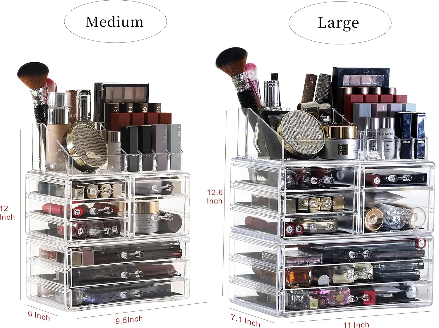 Cq Acrylic 3 Pack Clear Make Up Organizers - Stackable 8 Drawer Organizer for Vanity, Desk, Jewelry, Beauty & Skincare Products