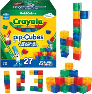 Crayola Magnetic PIP Cubes, Mini Magnetic Blocks Playset, STEM & Montessori Building & Educational Toys for Kids, Travel Toys for Boys and Girls Ages 3 , 27-Piece Set (Bold)