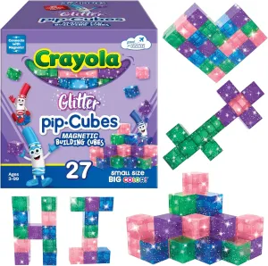 Crayola Magnetic PIP Cubes, Mini Magnetic Blocks Playset, STEM & Montessori Building & Educational Toys for Kids, Travel Toys for Boys and Girls Ages 3 , 27-Piece Set (Glitter)