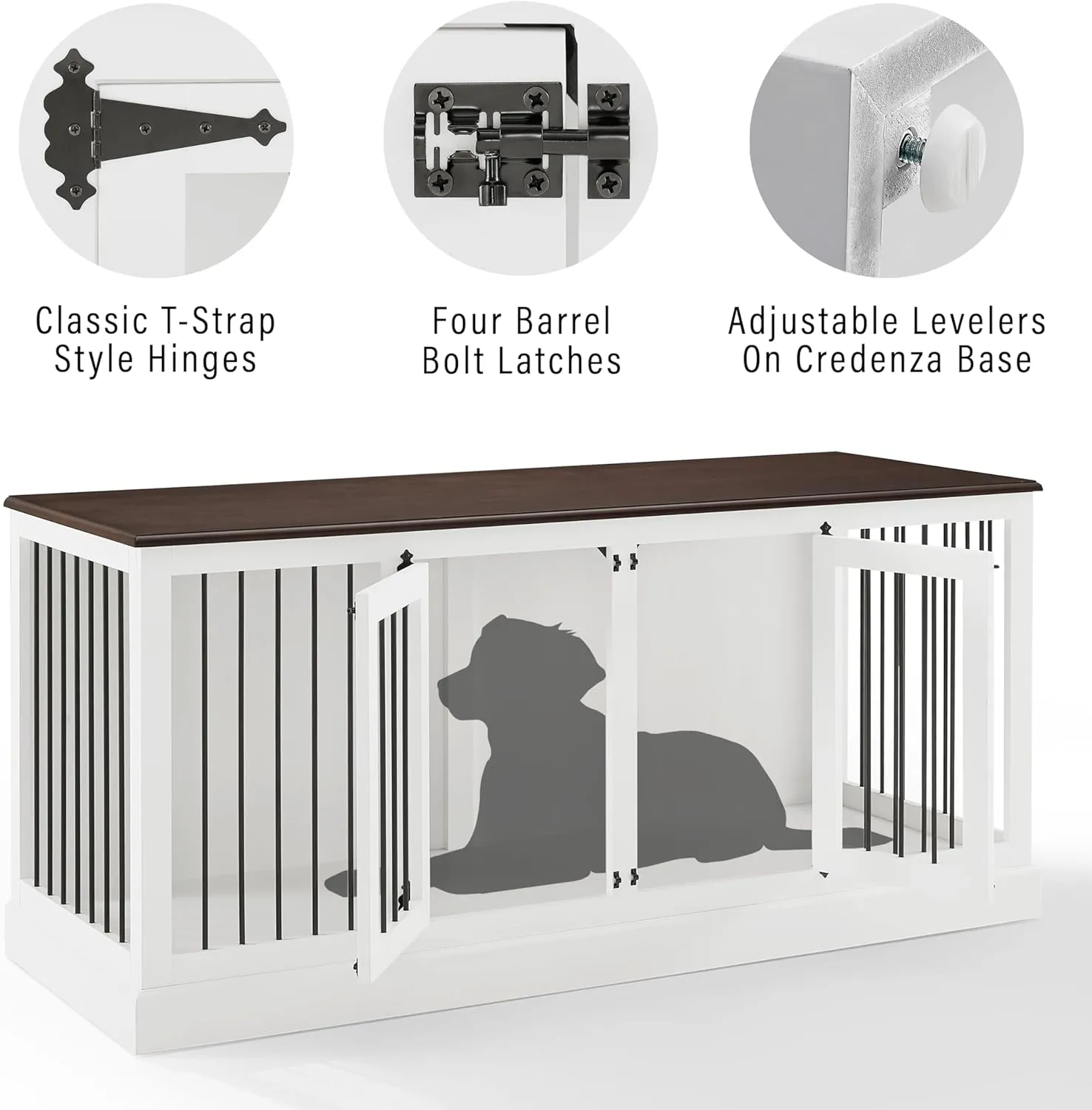 Crosley Furniture Winslow Medium Credenza Dog Crate Kennel for Pets, White