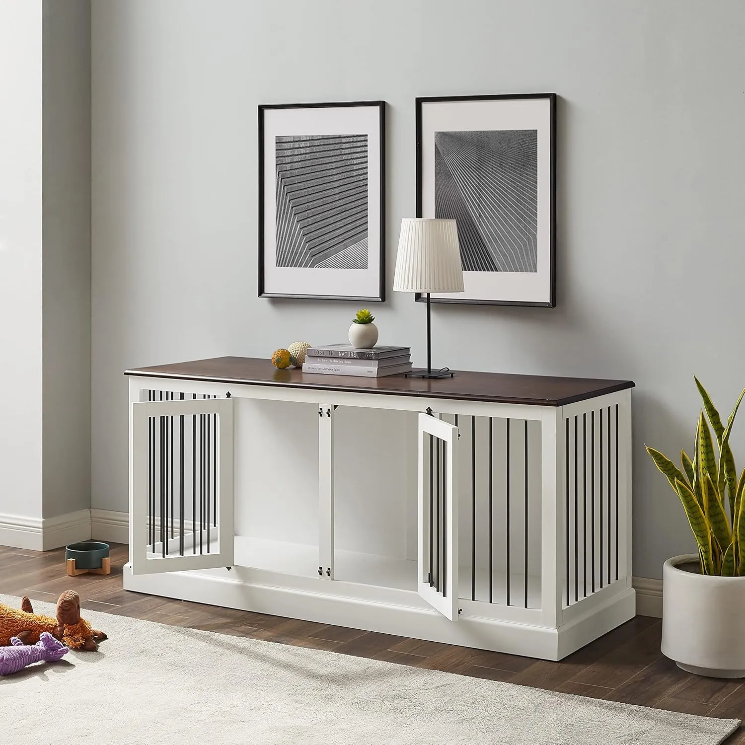 Crosley Furniture Winslow Medium Credenza Dog Crate Kennel for Pets, White