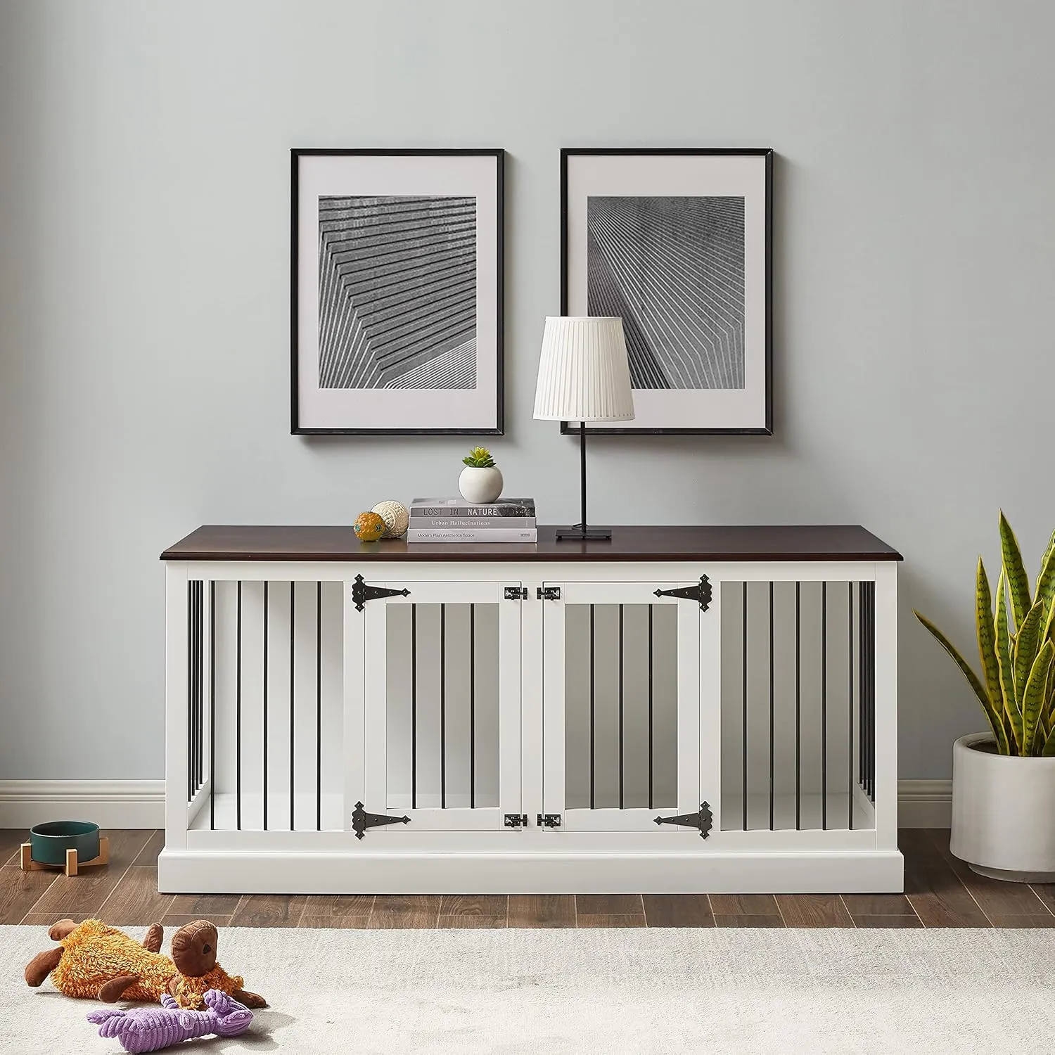 Crosley Furniture Winslow Medium Credenza Dog Crate Kennel for Pets, White