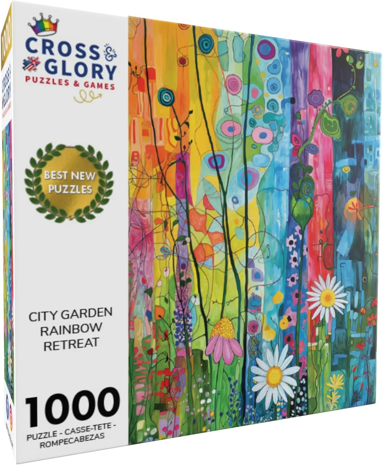 Cross & Glory - City Garden Rainbow Retreat - 1000 Piece Jigsaw Puzzle for Adults | Whimsical Flower Garden Cityscape | Vibrant Colors | Ideal for Puzzle Enthusiasts and Nature Lovers | Flower Puzzle