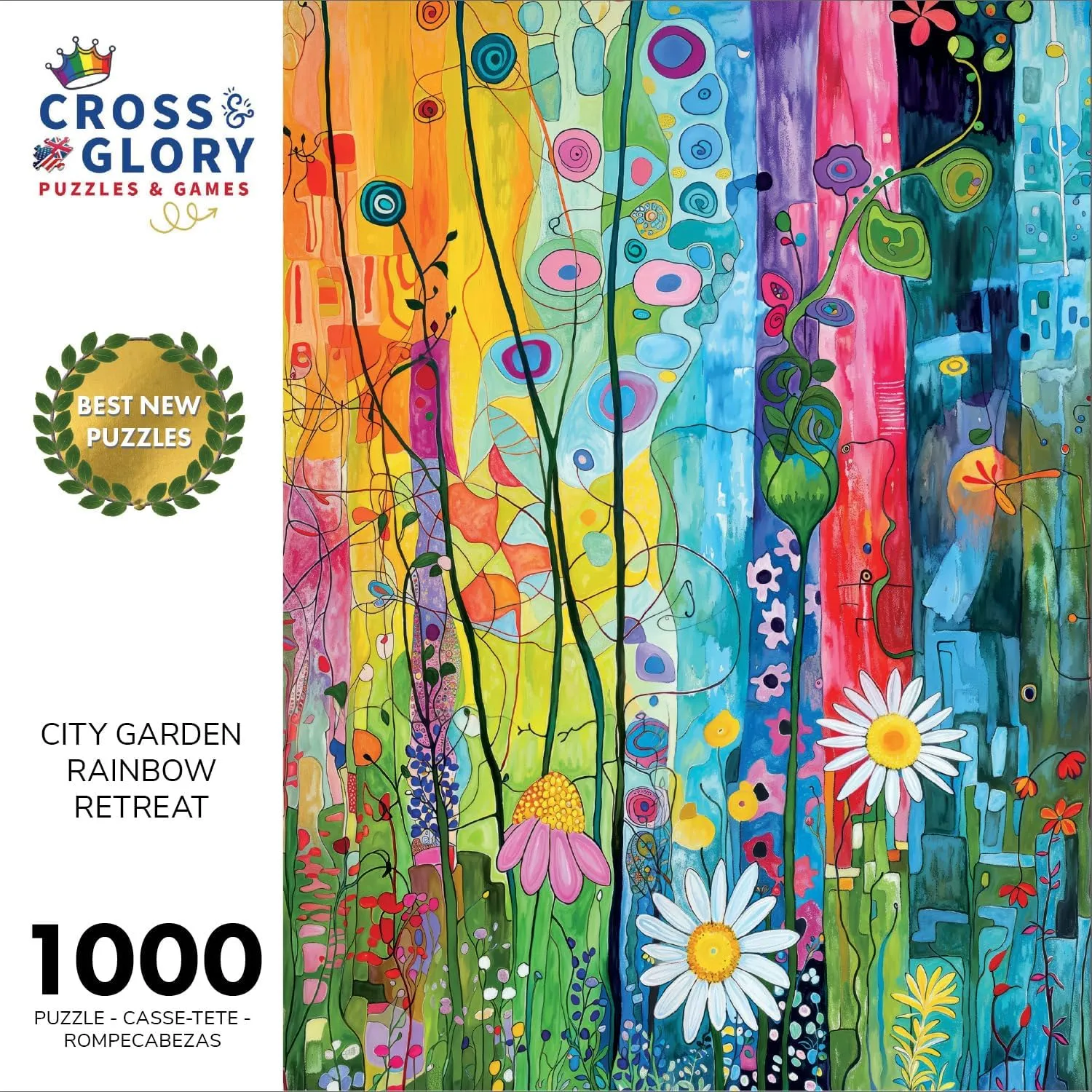 Cross & Glory - City Garden Rainbow Retreat - 1000 Piece Jigsaw Puzzle for Adults | Whimsical Flower Garden Cityscape | Vibrant Colors | Ideal for Puzzle Enthusiasts and Nature Lovers | Flower Puzzle