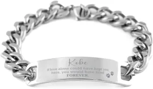 Cuban Chain Stainless Steel Bracelet Gifts For Kobe - If Love Alone Could Have Kept You Here - Loss of Pet Remembrance Paw Dog Cat Lover Memorial Christmas Birthday For Him Her, Engraved Gifts