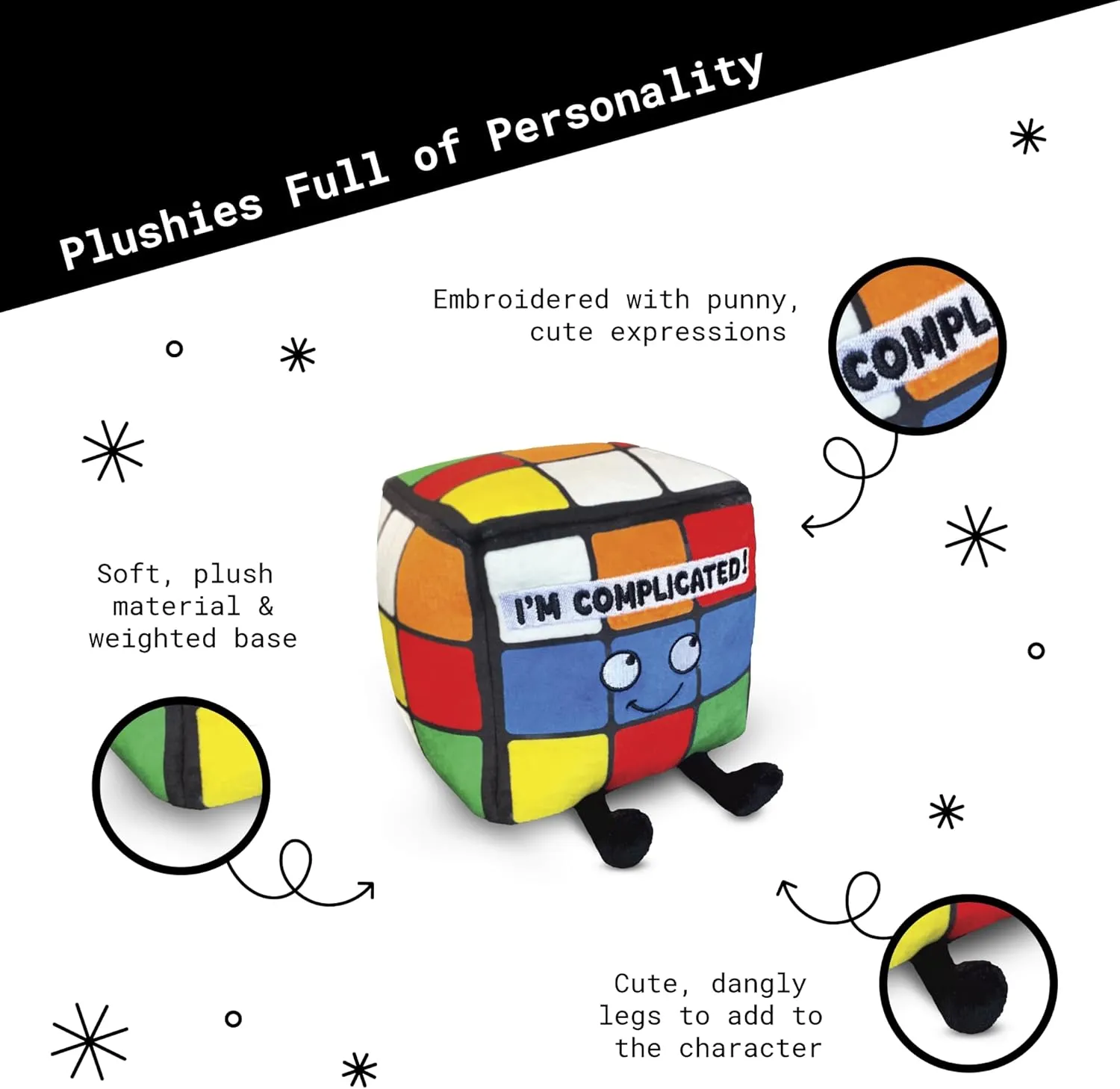 Cube Plushie - I'm Complicated Funny Cube Plush, Gift for Puzzle Lovers, Sassy Plush Toy for Gifting