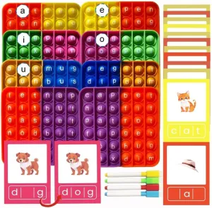 CVC Word Popper & CVC Word Flashcards, CVC Word Games, Learn to Read Fidgety Board Sight Words Phonics Reading Spelling Writing Kindergarten Learning Activity, Sensory Educational Toy for Kids