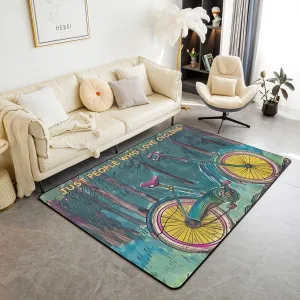 Cycling Area Rug 5x6'6'',Vintage Bicycle Natural Jungle Green Blue Paint Indoor Floor Mat for Kids Adults,Extreme Sports Adventure Biking Playroom Bedroom Bedside Carpet for Decor
