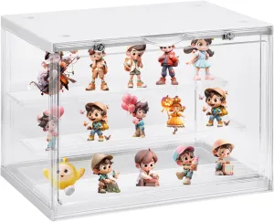 CYEAH Acrylic Display Case with 3 Movable Plate for Figures, Dustproof Protection Showcase with Magnetic Door, Stackable Display Storage Box Countertop for Collectibles Funko Pop Popmart