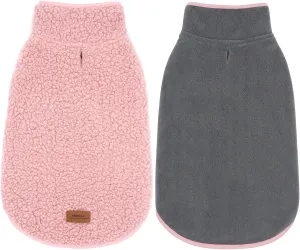 cyeollo Dog Coat Sherpa Fleece Reversible Jacket Turtleneck Sweater Vest Thick Dog Jackets for Winter Warm Clothes Cold Weather Coats for Small Dogs Apparel, Pink L