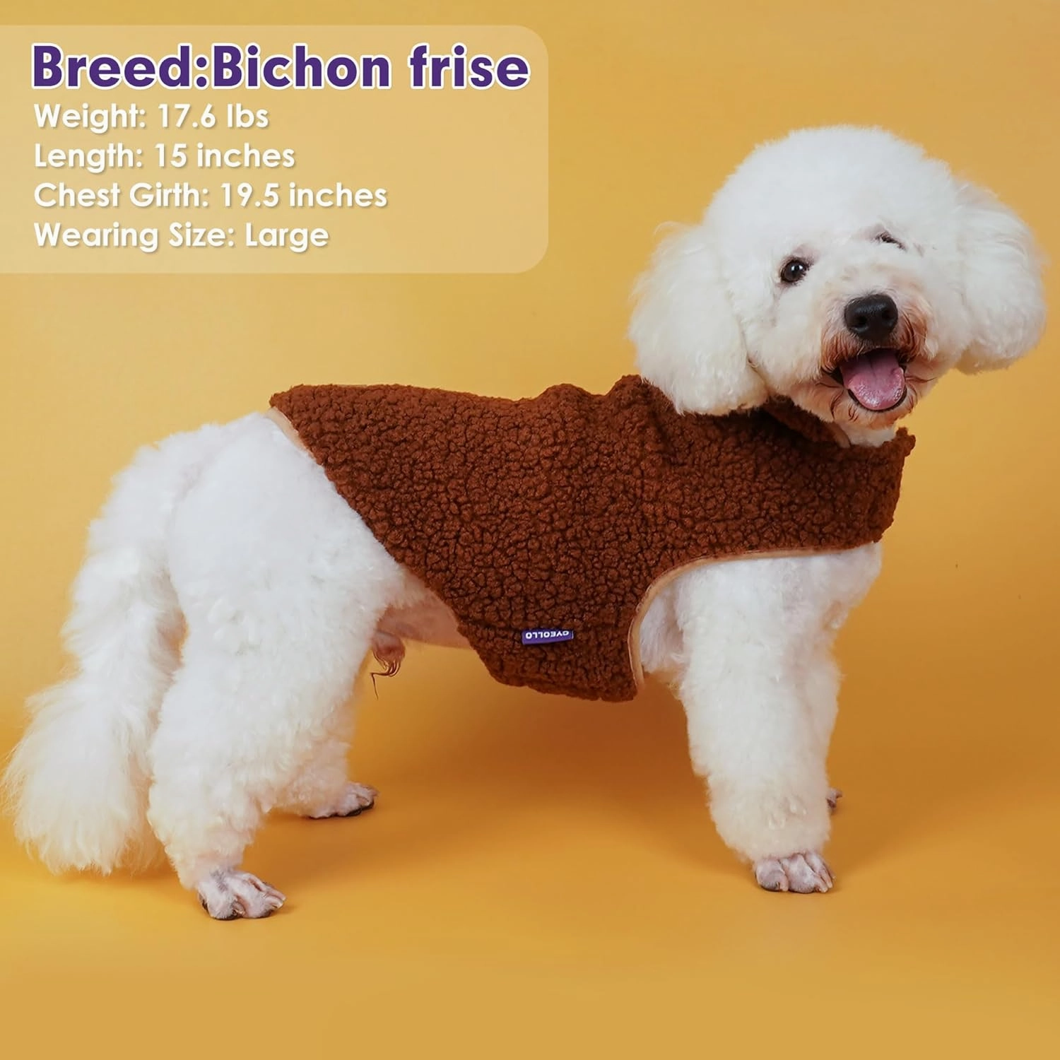 cyeollo Dog Coats Fleece Furry Reversible Turtleneck Sweater Thick Dog Jackets for Winter Warm Clothes Cold Weather Coats for Small Dogs Brown Apparel