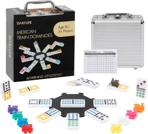 DAILYLIFE Mexican Train Dominoes Set, Double 12 Dominoes Set with Portable Case, 91 Tiles Colored Dominos Set for Adults, Mexican Train Games for Family Night, Travel, Party