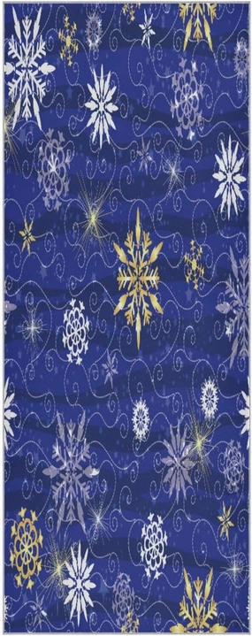 Dark Blue Christmas Snowflakes Stars Yoga Towel,Hot Yoga Mat Towel with Grip Dots Sweat Absorbent Non-Slip for Hot Yoga, 24" x72",Soft Yoga Blankets with Travel Bag,Pilates and Workout