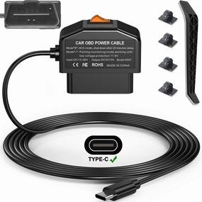 Dash Cam Hardwire Kit OBD, Dash Camera USB Type C Hardwire Kit OBD Power Charging Cable for Dashcam 12-24V to 5V/3A with Low Voltage Protection 24h Parking Mode Acc Mode for Dashcam, GPS or Radar