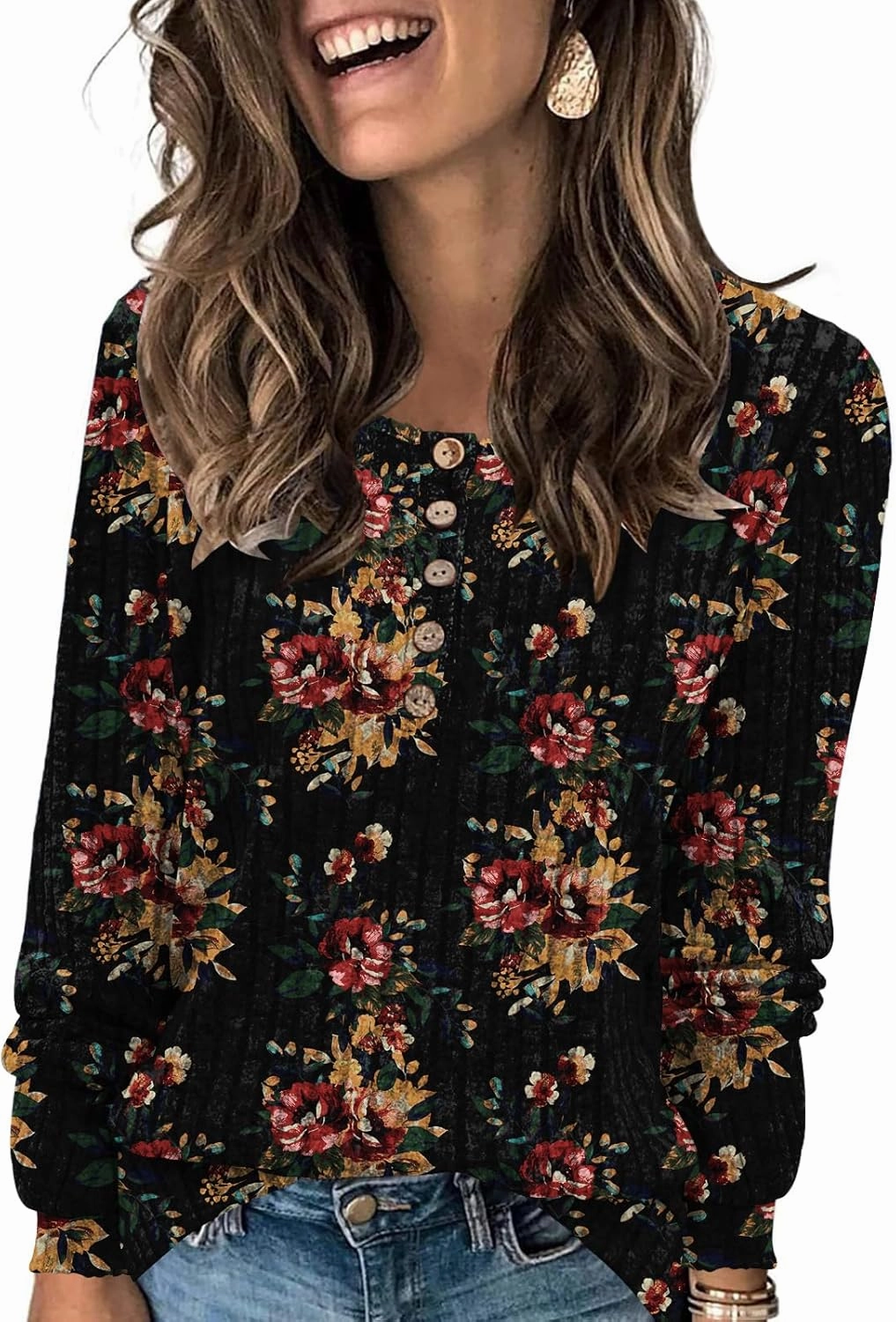DB MOON Womens Lightweight Sweaters 2025 Long Sleeve Henley Shirt Fall Casual Crewneck Tunic Tops