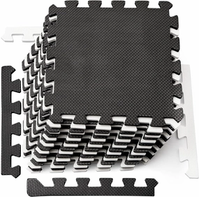 DEAYOU 16 Tiles Foam Mat, EVA Foam Mat, Soft Exercise Mats for Fitness, Play, Gym, 12" x 12", Black and Cream White