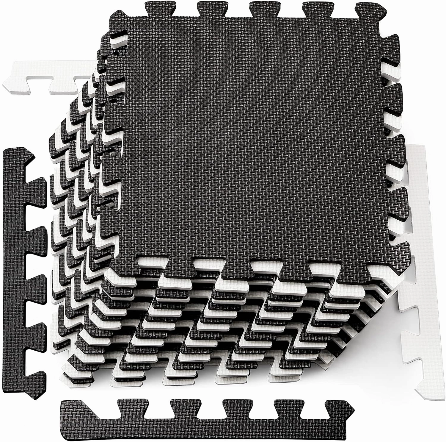 DEAYOU 16 Tiles Foam Mat, EVA Foam Mat, Soft Exercise Mats for Fitness, Play, Gym, 12" x 12", Black and Cream White