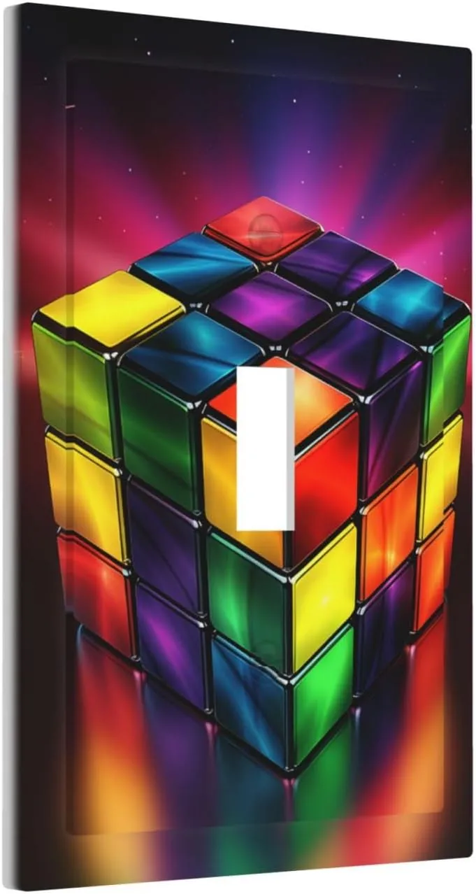 Decorator Wall Plate 1 Gang Light Switch Covers Single Receptacle Outlet Covers Magic Cube ​Puzzle Wall Plates for Electrical Outlets Plug Cover Mid Size 5" x 3" Single Rocker Switch Plates