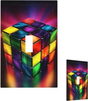 Decorator Wall Plate 1 Gang Light Switch Covers Single Receptacle Outlet Covers Magic Cube ​Puzzle Wall Plates for Electrical Outlets Plug Cover Mid Size 5" x 3" Single Rocker Switch Plates