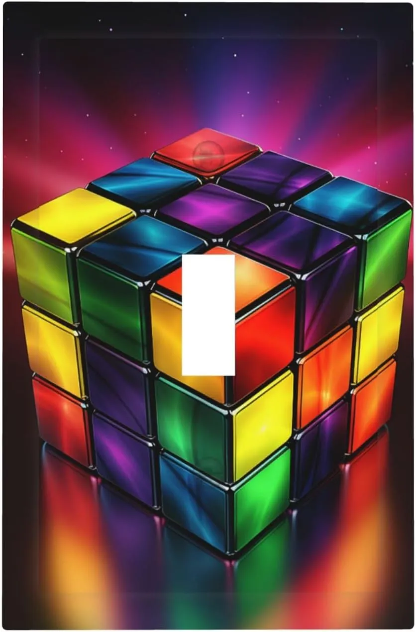 Decorator Wall Plate 1 Gang Light Switch Covers Single Receptacle Outlet Covers Magic Cube ​Puzzle Wall Plates for Electrical Outlets Plug Cover Mid Size 5" x 3" Single Rocker Switch Plates