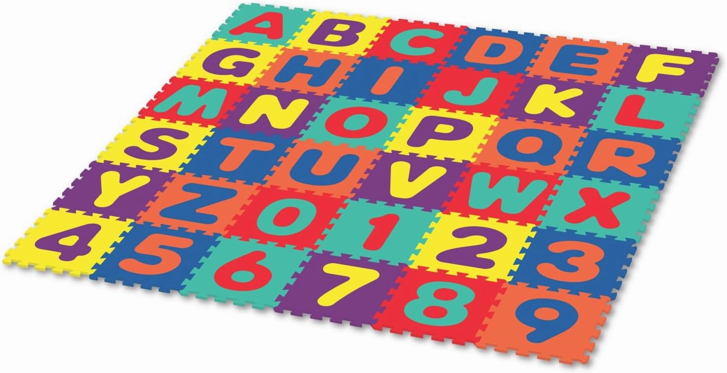 Deke Home - Alphabet Foam Play Mat for Kids, 36 Interlocking EVA Tiles, 72"x72" Floor Mat with Letters & Numbers, Non-Toxic, BPA-Free Puzzle Mat for Toddlers, Baby Crawling & Playroom Use