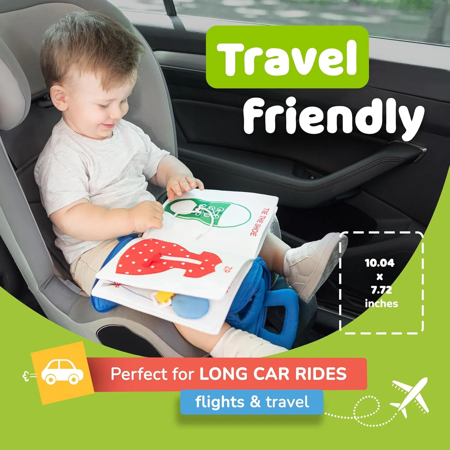 deMoca Busy Book for Toddlers 1-3 - Airplane Toys for Toddlers 1-3, My Quiet Book Montessori Toys for 1 Year Old with Kids Plane Activities, Activity Busy Board, Gift for Boys & Girls