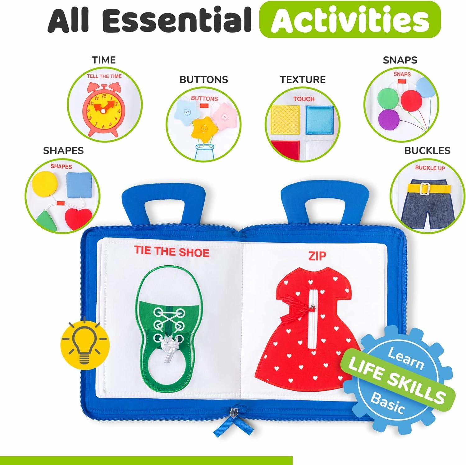 deMoca Busy Book for Toddlers 1-3 - Airplane Toys for Toddlers 1-3, My Quiet Book Montessori Toys for 1 Year Old with Kids Plane Activities, Activity Busy Board, Gift for Boys & Girls