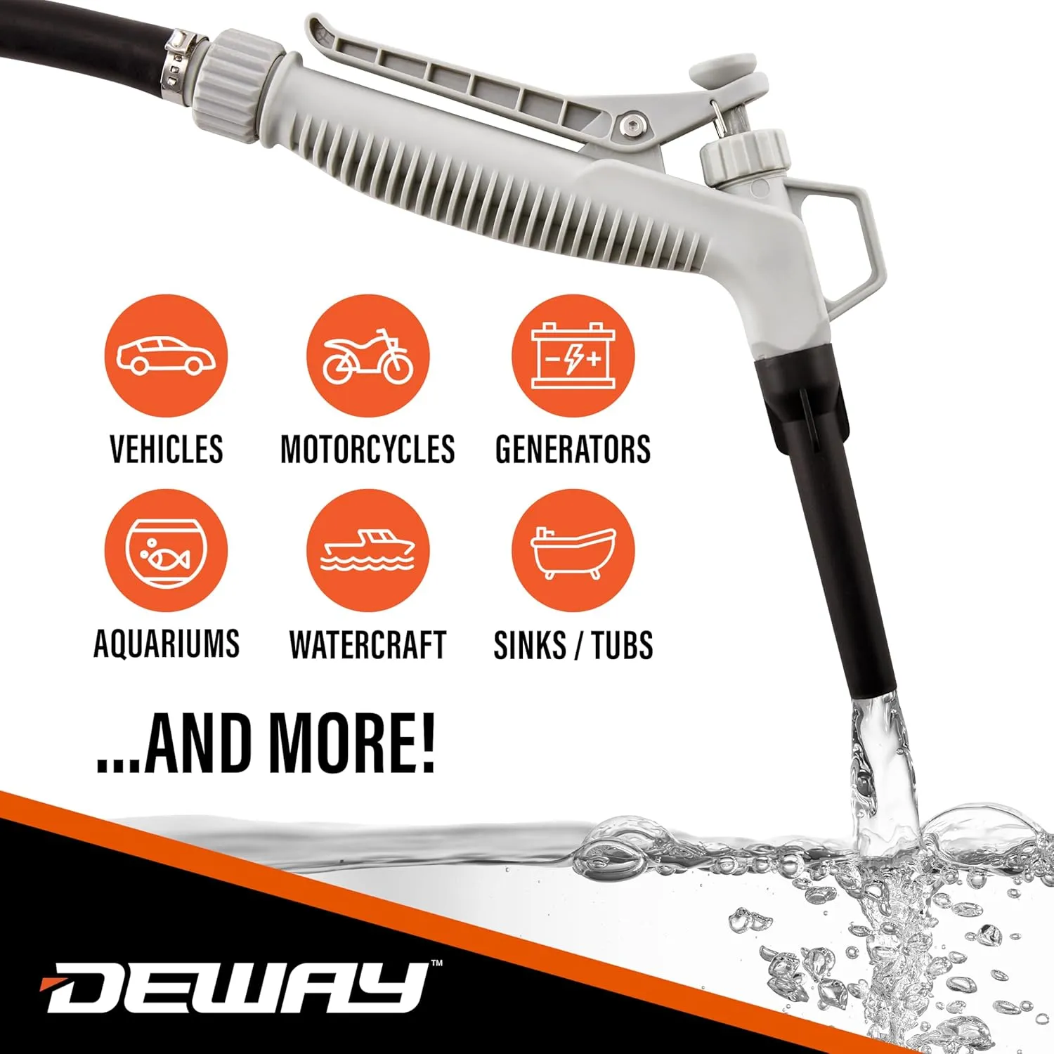 DeWay Gas Can Fuel Transfer Pump with Trigger Nozzle | Fast 3.8 GPM Flow Rate, 51” Rubber Hose & 4 Can Adapters for Gasoline, Kerosene, Diesel & Non-Potables | USB-C Cable & Battery Power