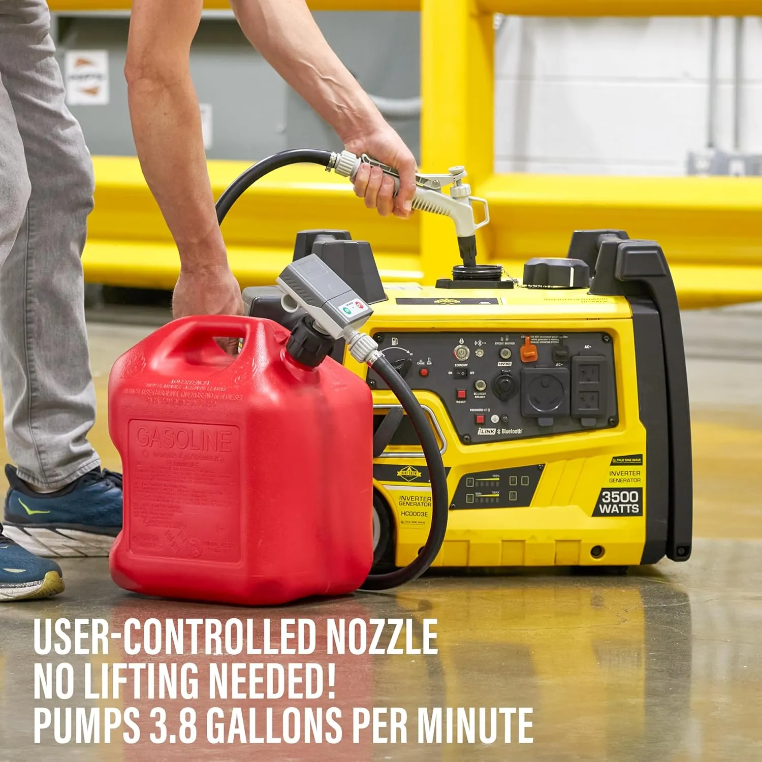 DeWay Gas Can Fuel Transfer Pump with Trigger Nozzle | Fast 3.8 GPM Flow Rate, 51” Rubber Hose & 4 Can Adapters for Gasoline, Kerosene, Diesel & Non-Potables | USB-C Cable & Battery Power