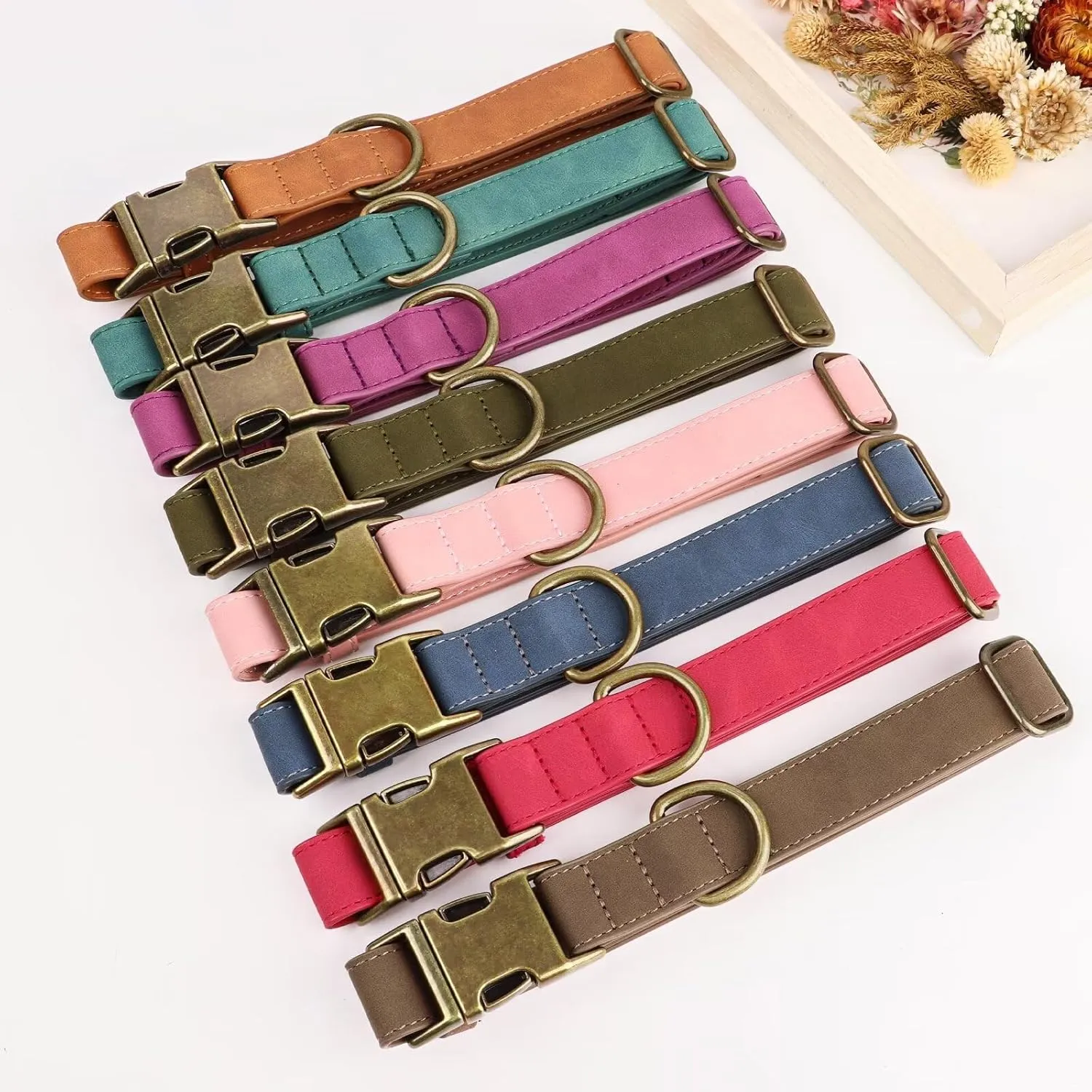 Didog Soft Leather Dog Collar, Durable Quick Released Dog Collars with Metal Buckle, Adjustable Pet Collar Faux Leather for Large Medium Dogs, Blue, L Fit 15-23" Neck