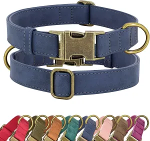 Didog Soft Leather Dog Collar, Durable Quick Released Dog Collars with Metal Buckle, Adjustable Pet Collar Faux Leather for Large Medium Dogs, Blue, L Fit 15-23" Neck